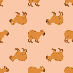 Seamless pattern with cute capybaras. Design for fabric, textile, wallpaper, packaging	