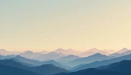 Obraz premium Serene mountain range sunrise tranquil landscape digital artwork peaceful environment wide-angle view nature's beauty for relaxation