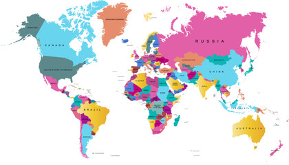 World map. Color modern vector map. Silhouette map