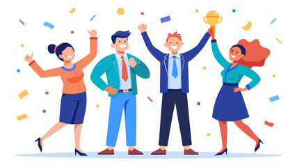 Fototapeta premium Vector business team celebrating a successful business deal with confetti and teamwork