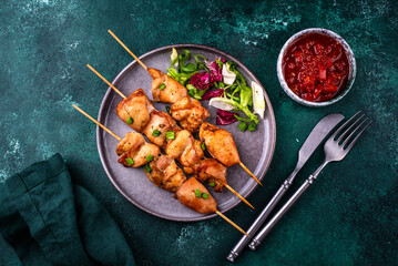 Chicken skewers kebab with vegetables