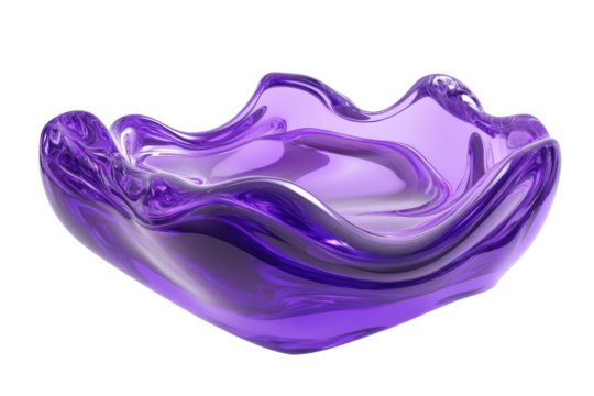 A translucent purple glass bowl with flowing lines isolated Transparent Background, png