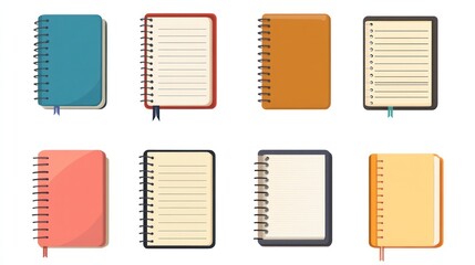 Closed & Open Notebooks, Bookmarks, White Background, Education