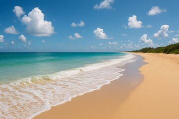 Fototapeta premium Ocean waves crashing on sandy beach on sunny day