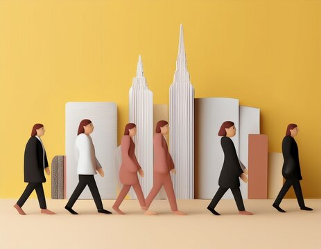 Imagen conmemorativa del D&iacute;a Mundial del Libro con varias personas caminando entre libros, de diferentes nacionalidades, libros con formas de edificios internacionales