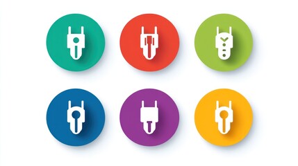 Colorful icons of electrical plugs, website design, white background