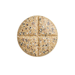 Organic herbal supplement pill brown speckled texture cylindrical shape on clean white background A natural health concept