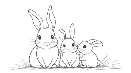 Fototapeta premium Happy rabbit family in meadow; Easter card illustration