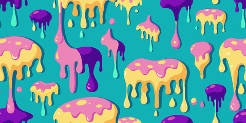 Surreal liquid melting seamless vector pattern with dripping organic shapes creating a fluid dreamlike abstract texture.