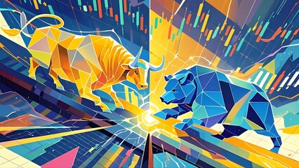 Abstract Bull and Bear Market Illustration with Financial Charts