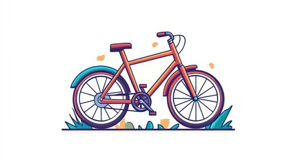 Fototapeta premium Orange bicycle outdoors, autumn leaves, park, nature, illustration