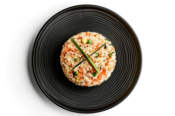 a plate with rice and vegetables on it cutout and isolated on transparent background 