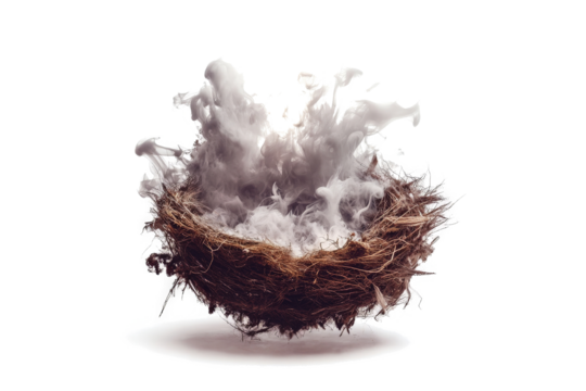 a nest with smoke coming out of it cutout and isolated on transparent background 