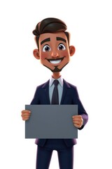 Cartoon Businessman Holding Sign Ready for Your Message or Advertisement