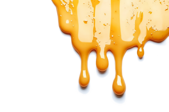 a liquid dripping on a white surface cutout and isolated on transparent background 