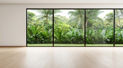 Fototapeta premium Tropical Garden View Room Interior Design, Minimalist, Nature ,Palm trees