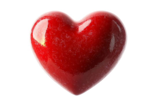 a red heart shaped object on a white background cutout and isolated on transparent background 