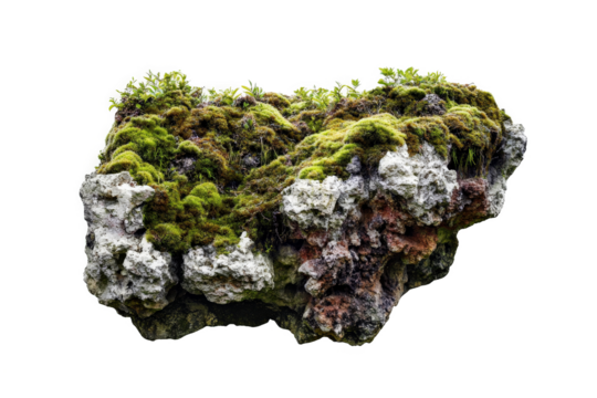moss on rock cutout and isolated on transparent background 