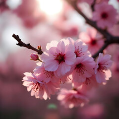 Obraz premium A beautiful close up scene of a cluster of pink cherry blossoms