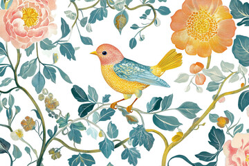 Fototapeta premium a bird and flowers on a white background cutout and isolated on transparent background 