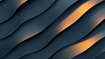 Obraz premium Abstract Dark Grey Waves 3D Render, Gold Highlights, Digital Art, Abstract Background, Texture Abstract, Background