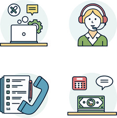 Support Icons Set Editable Stroke Vector Illustration