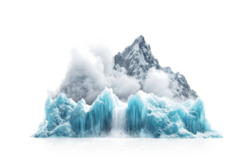icebergs in the water with clouds cutout and isolated on transparent background 