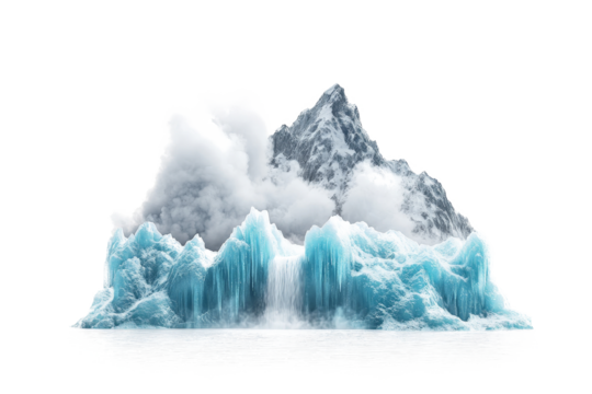 icebergs in the water with clouds cutout and isolated on transparent background 