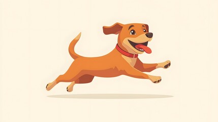 Illustration of a joyful dog running happily while wearing a collar in flat color vector design