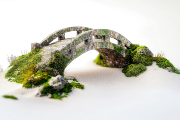 a moss covered bridge on a white surface cutout and isolated on transparent background 