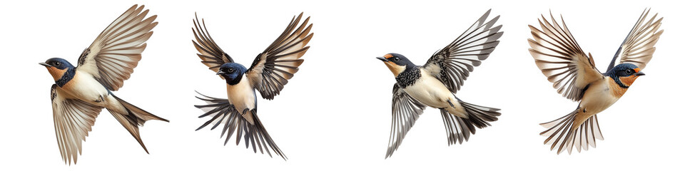 Obraz premium Colorful swallows flying gracefully showcasing wings in motion on transparent background