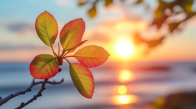 Sunset leaves with ocean view.