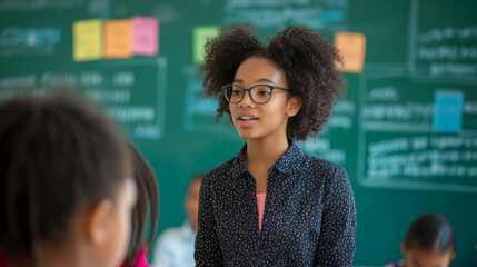 In a bright classroom, a dedicated teacher addresses a distracted student, aiming to recapture their attention while encouraging participation during a lesson.