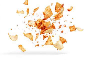 potato chips falling isolated on white background cutout and isolated on transparent background 