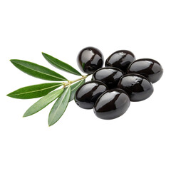 Glossy Black Olives with Fresh Green Leaves