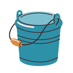 A yellow plastic bucket in the style of a flat. Vector graphic illustration isolated on a white background