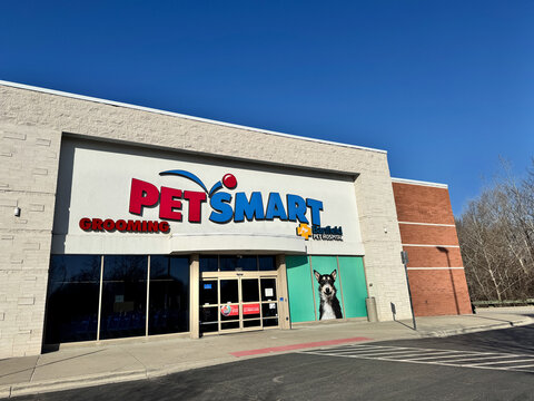 Reynoldsburg, Ohio - March 18, 2025: Exterior view of the Petsmart and Banfield Pet Hospital pet store