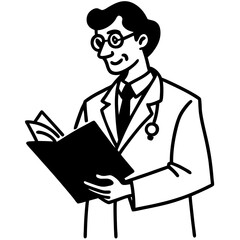A silhouette of a doctor holding a medical chart, reading and analyzing