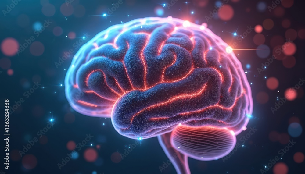 Leinwandbilder illustration shows human brain with glowing neural connections. ai enhances cognitive functions, inn