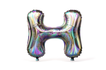 a foil balloon shaped like the letter h cutout and isolated on transparent background 