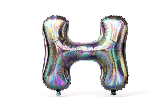 a foil balloon shaped like the letter h cutout and isolated on transparent background 