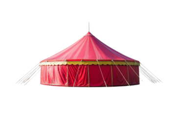 a red tent with a yellow top cutout and isolated on transparent background 