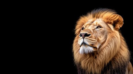 Fototapeta premium Majestic Lion Portrait Profile View, Black Background, Wildlife Photography, Lion King, African Animal, Wildlife Photography, Animal Portrait Lion
