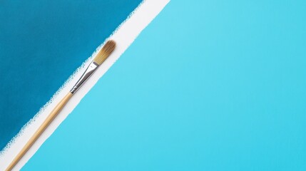 Naklejka premium Diagonal Paintbrush on Teal and Blue Background, Art Supplies, Creative Concept, Painting Painting, Brush