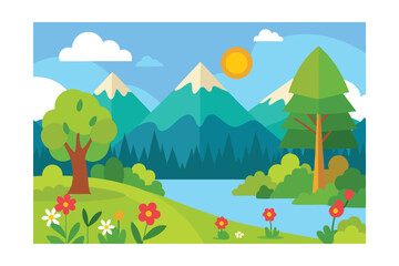 Obraz premium summer landscape with trees and mountains
