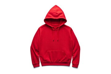 a red hoodie on a white background cutout and isolated on transparent background 