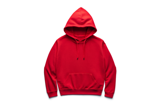 a red hoodie on a white background cutout and isolated on transparent background 