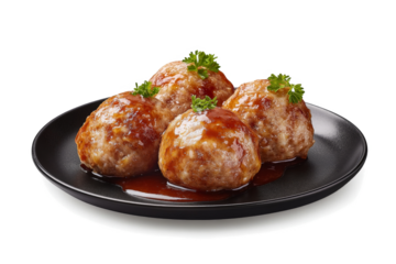 a plate of meatballs with sauce on it cutout and isolated on transparent background 