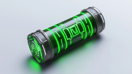 Futuristic cylinder with green neon glow effect