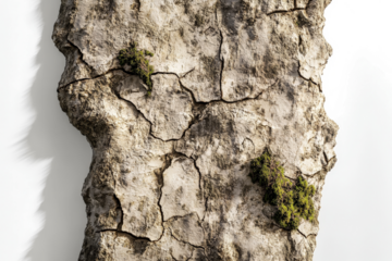 a piece of rock with a plant growing on it cutout and isolated on transparent background 
